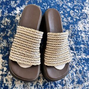 Vintage 90s y2k Bratz Leather Woven
Chunky Wedge Platform Slide Sandals 9 1/2